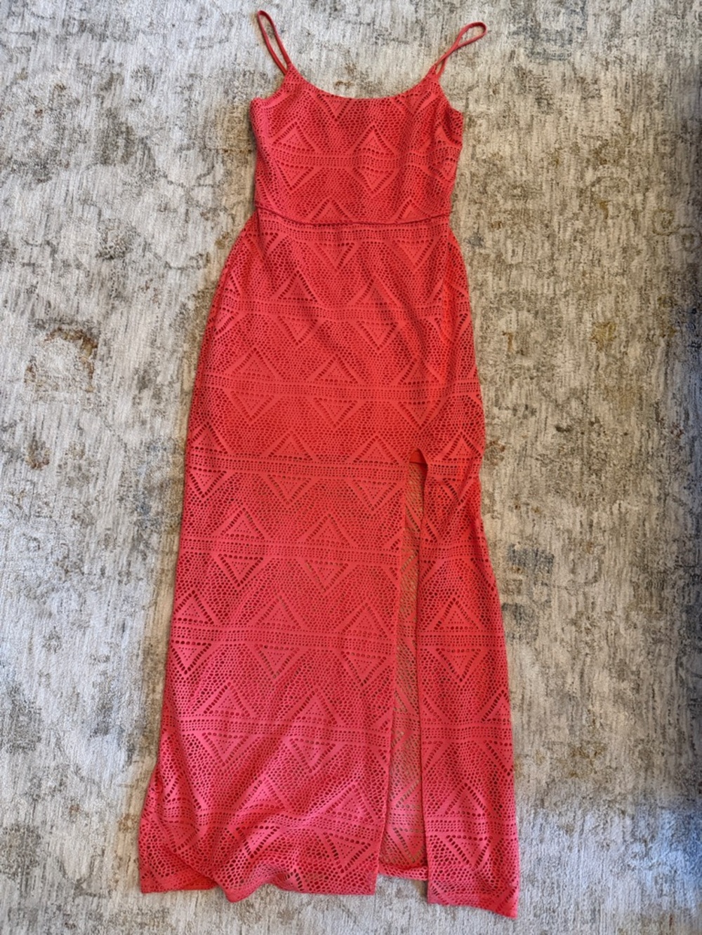 Pink/orange Crochet Maxi Dress with Side Slit